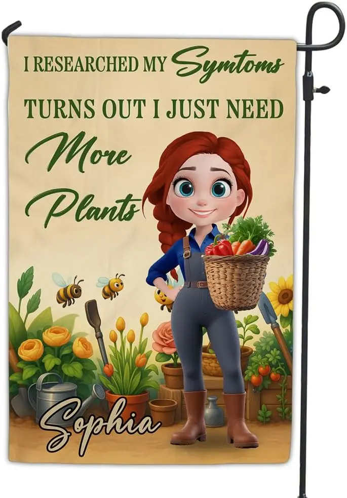 Personalized Garden Decoration for Women - Custom Plant Lady Lives Here Flag, Perfect Home Decor for Garden Lovers, Ideal fo kkz