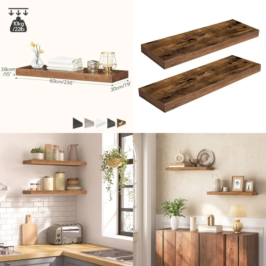 

Floatg Shelves for Wall, Wall Mounted Shelf Set of 2,"Hangg Shelf with visible Brackets, for Wall Decor Storage Bathroom Bedroo