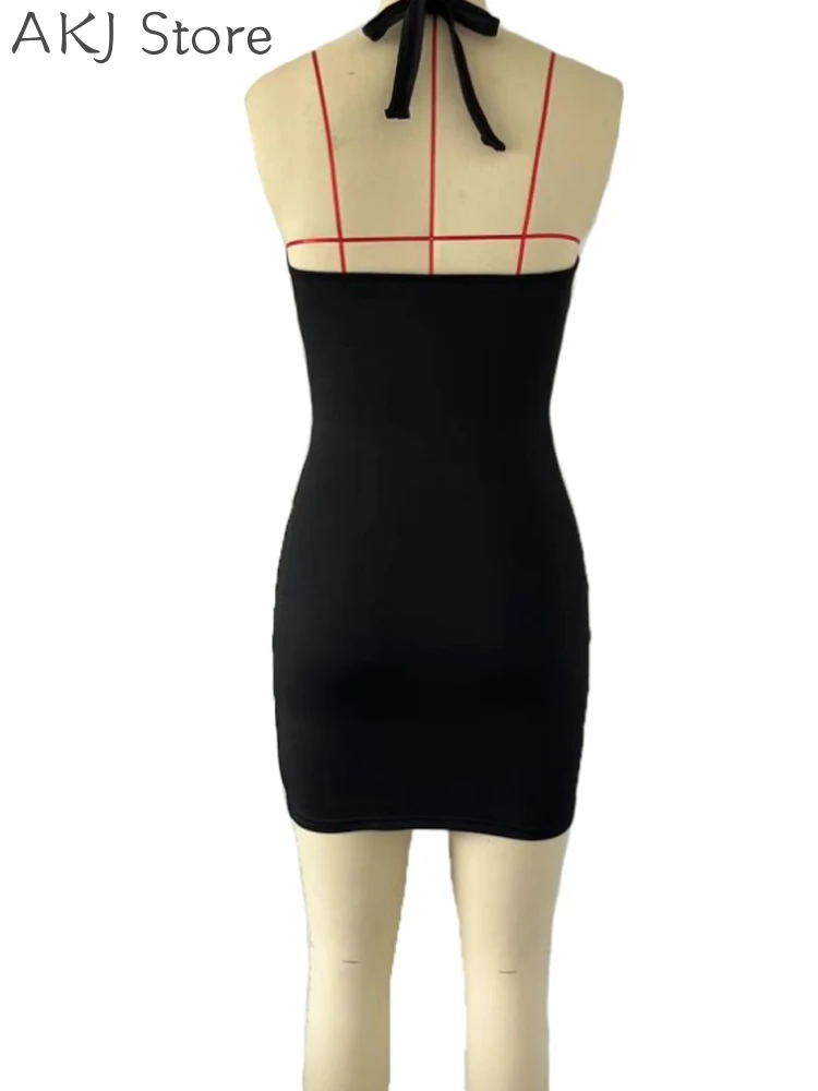 Sexy Bodycon Dress for Women Summer Backless Cut out Chain Halter Collar Club Cocktail Party Mini Dress