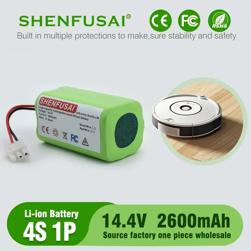 rechargeable lithium-ion battery 4S1P 14.4V 2600 and 3200mAh, large capacity, suitable for vacuum cleaners, scanning robots