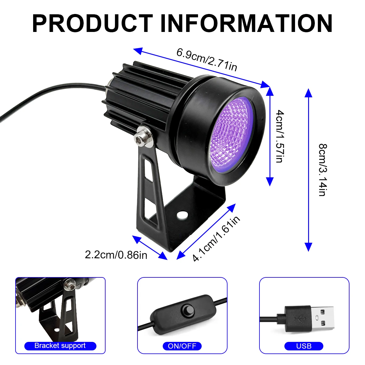 395 مصباح الضوء الأسود فوق البنفسجي LED أضواء خزانة الضوء الأرجواني، 5 فولت مع مفتاح، إضاءة حفلات الهالوين، جل الأظافر