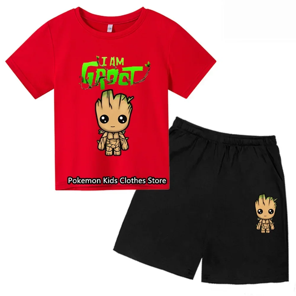 Cartoon Fashion Kids Clothes Shirt Groot Tshirt Set Children\'s Handsome Quick Dry Top Girl Boys 3-14 Years Old T-shirt Suit