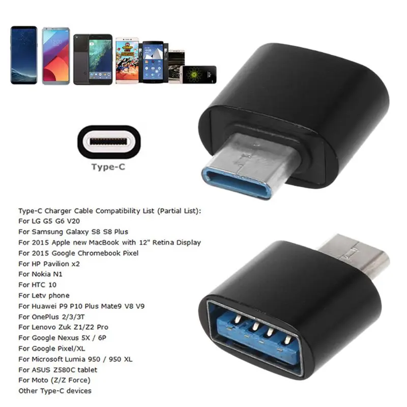 1PC Mini USB 3.1 C Macho para Adaptador USB Macho Tipo C para USB 2.0 Conversor Fêmea