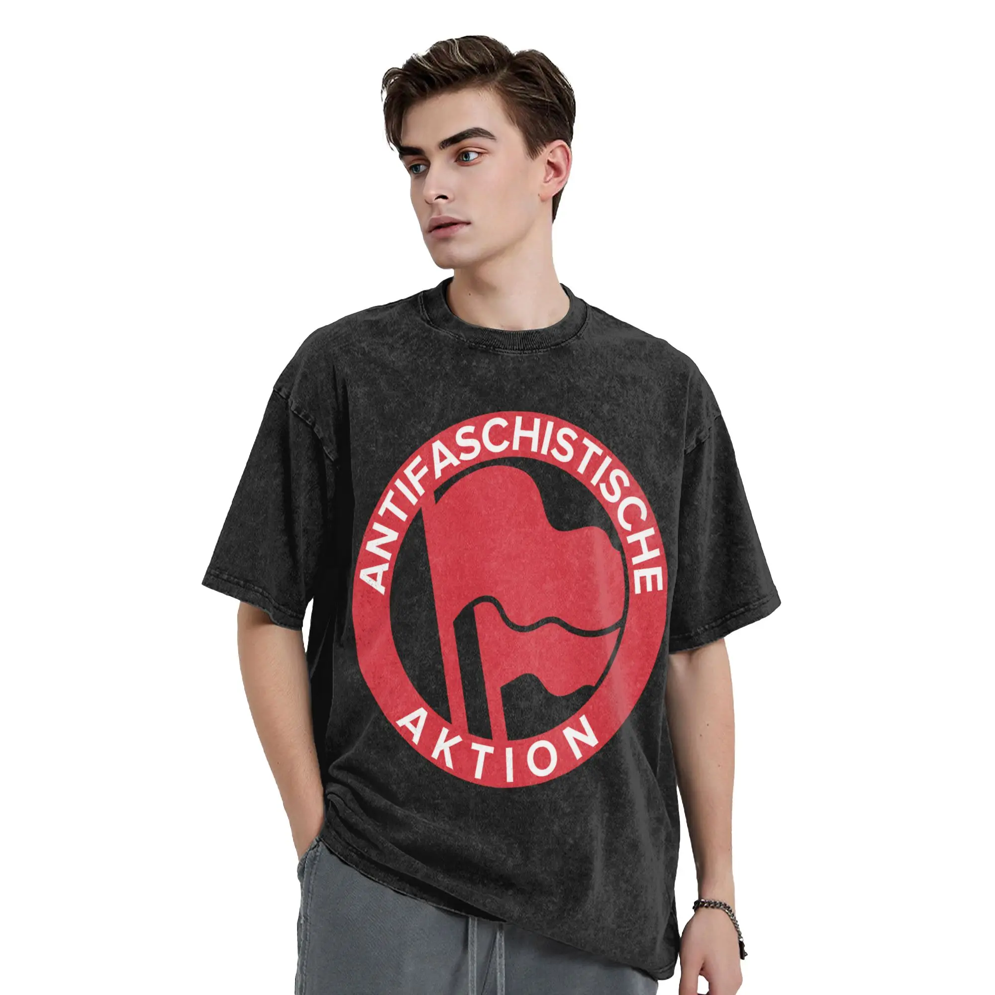 Men's Anti Fascist Action T-Shirts  Tops Summer Y2K Retro Short Sleeve T-Shirt Crewneck Harajuku Casual Tee Shirt Dropshipping