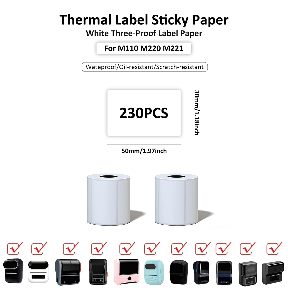 M110 Thermal Labels 50x30mm White Waterproof Sticker For M120/M110/M200/M220 Label Makers For Kitchen Bedroom Tag 230Labels/Roll