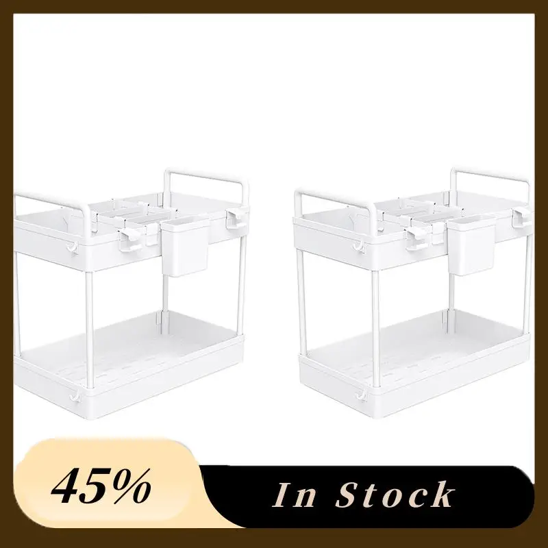 

A60Z2 Pack Under Sink Organizers And Storage, 2 Tier Bathroom Organizer Under Sink With Handle Hanging Cup Hooks Dividersmay