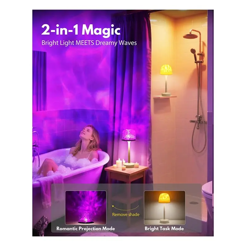 Projektor Wodny ABRB - Lampa Prysznicowa z 16 Kolorami, Akumulatorowa, Bezprzewodowa, Sterowanie Dotykowe i Pilotem do Łazienki