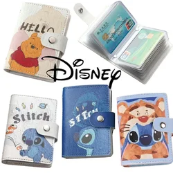 Bolsas de tarjetas de Stitch de Disney, dibujos animados de Lilo y Stitch, Winnie The Pooh, Clip de cuero para documentos para licencia de conducir, tarjetero de identificación para mujer