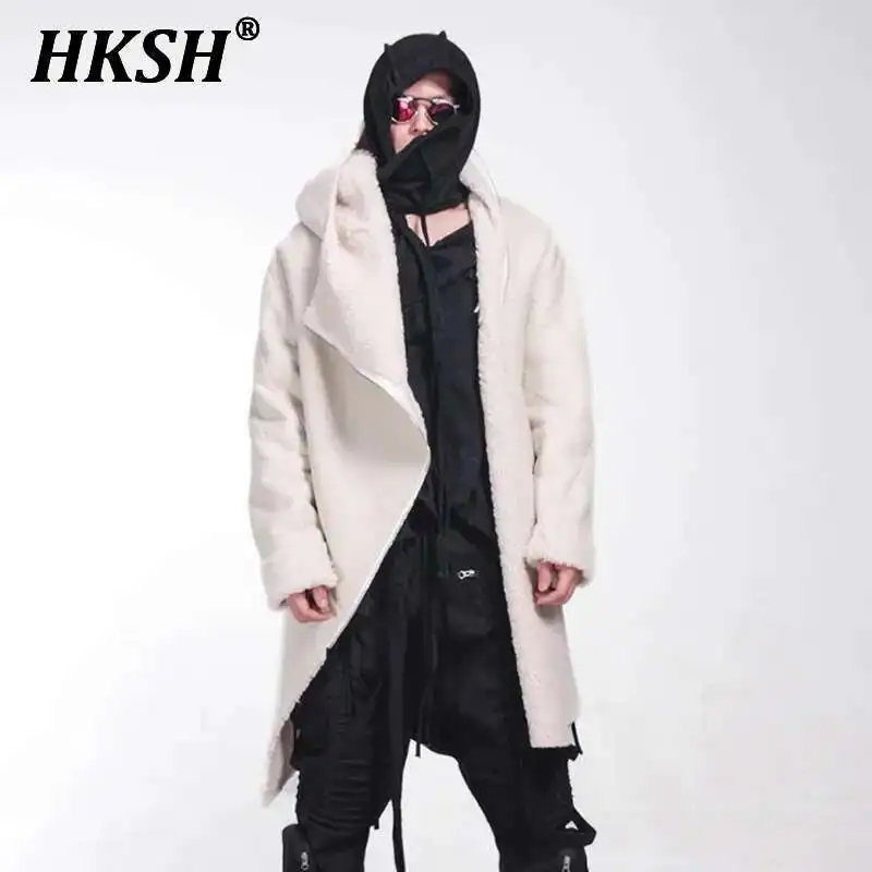 

HKSH Waste Land Style Pioneer Deconstructes Мех Интегрированная шерсть ягненка Теплая средней длины Искусственная ветровка с капюшоном HK3176