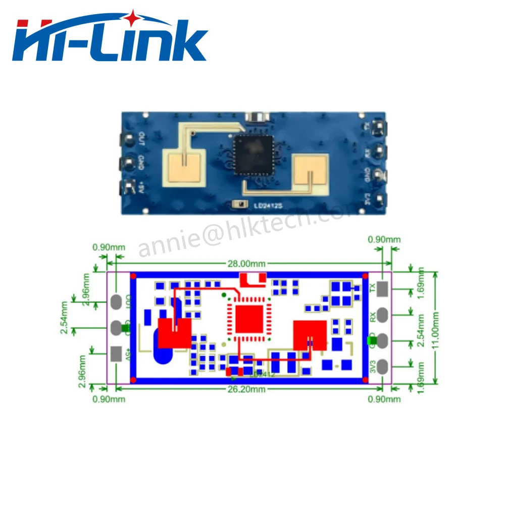 Hilink nuevo HLK-LD2412 24GHz Sensor de módulo de detección de presencia humana Radar de onda milimétrica detección gran angular 9m ± 75 °   Hogar Inteligente