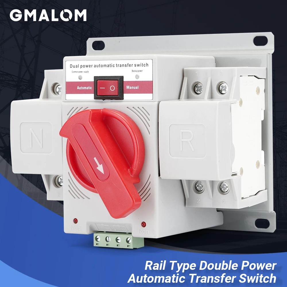 Interruptor de transferência automática de energia dupla, potência dupla ats (cb) 2p/4p 63a ac230v 50/60hz mcb, disjuntores de comutação automática/manual