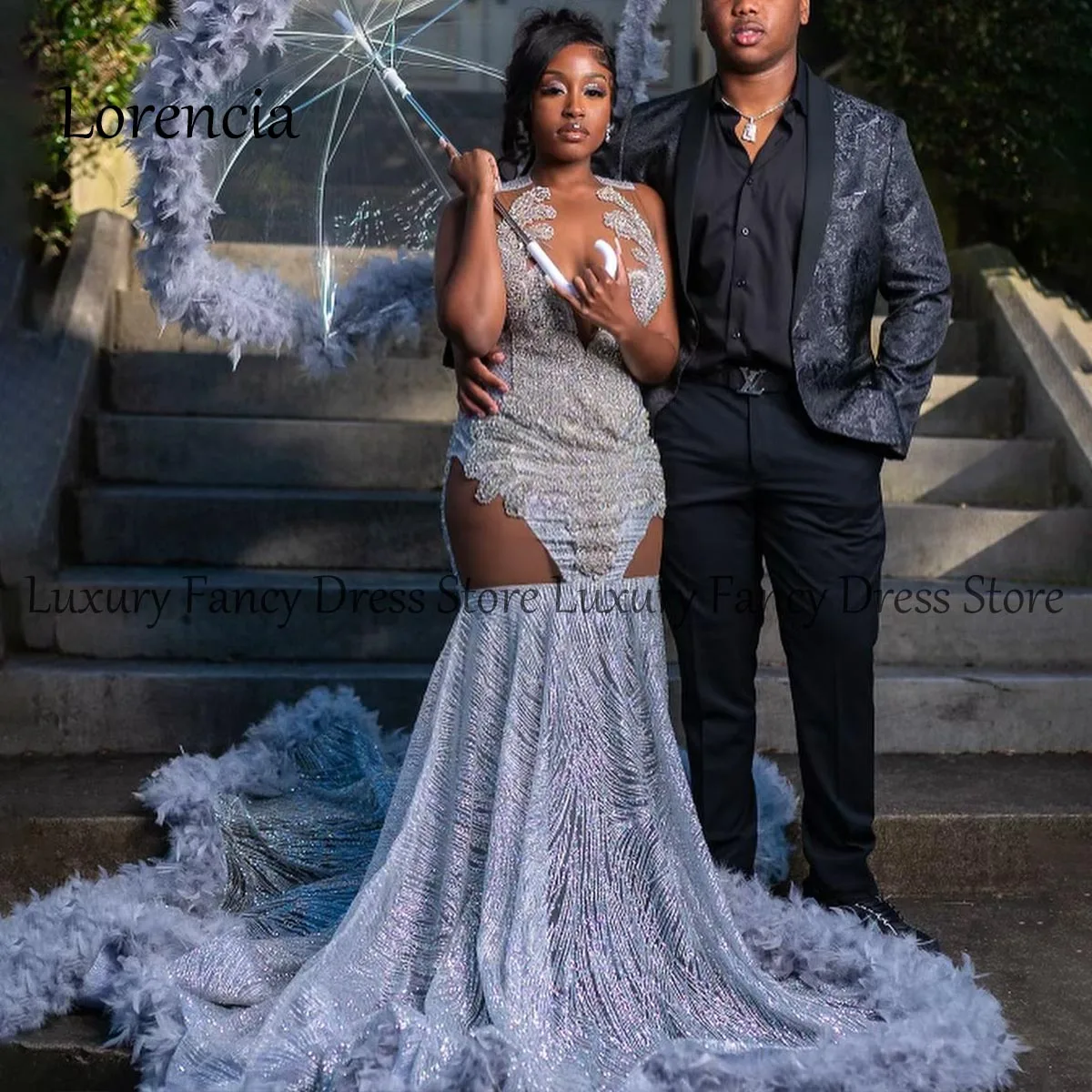 Customized 2024 Mermaid Long Prom Dress Beading Diamonds Banquet Dance Gowns Sequins Birthday Dress Split Ruffles Evening Robe