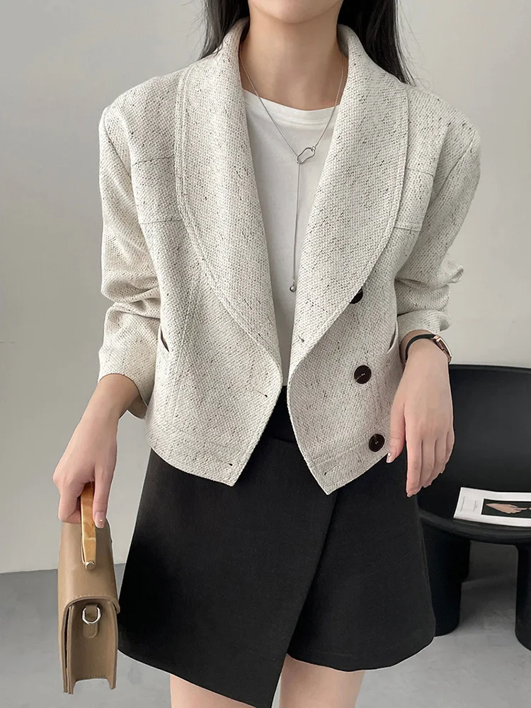 [EAM] Women Apricot Single Breasted Big Size Short Blazer New Lapel Long Sleeve Jacket Fashion Tide Spring Autumn 2024 1DH6634