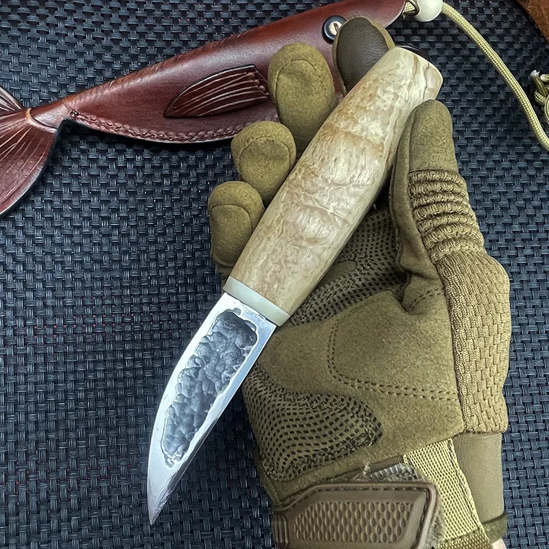 

Ковка из высокоуглеродистой стали 1065, маленький прямой нож, ручка из цельного дерева, EDC, открытый, кемпинг, охота, тактический защитный фиксированный нож