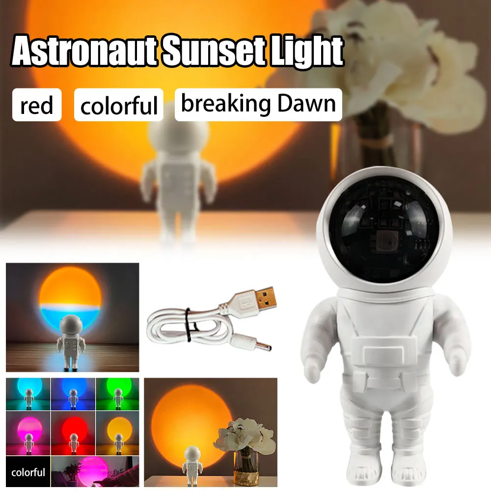 Creative Mini Night Lamp Astronaut Robot Sunset Light RGB Background Projection Atmosphere Table Lamp Home Decoration