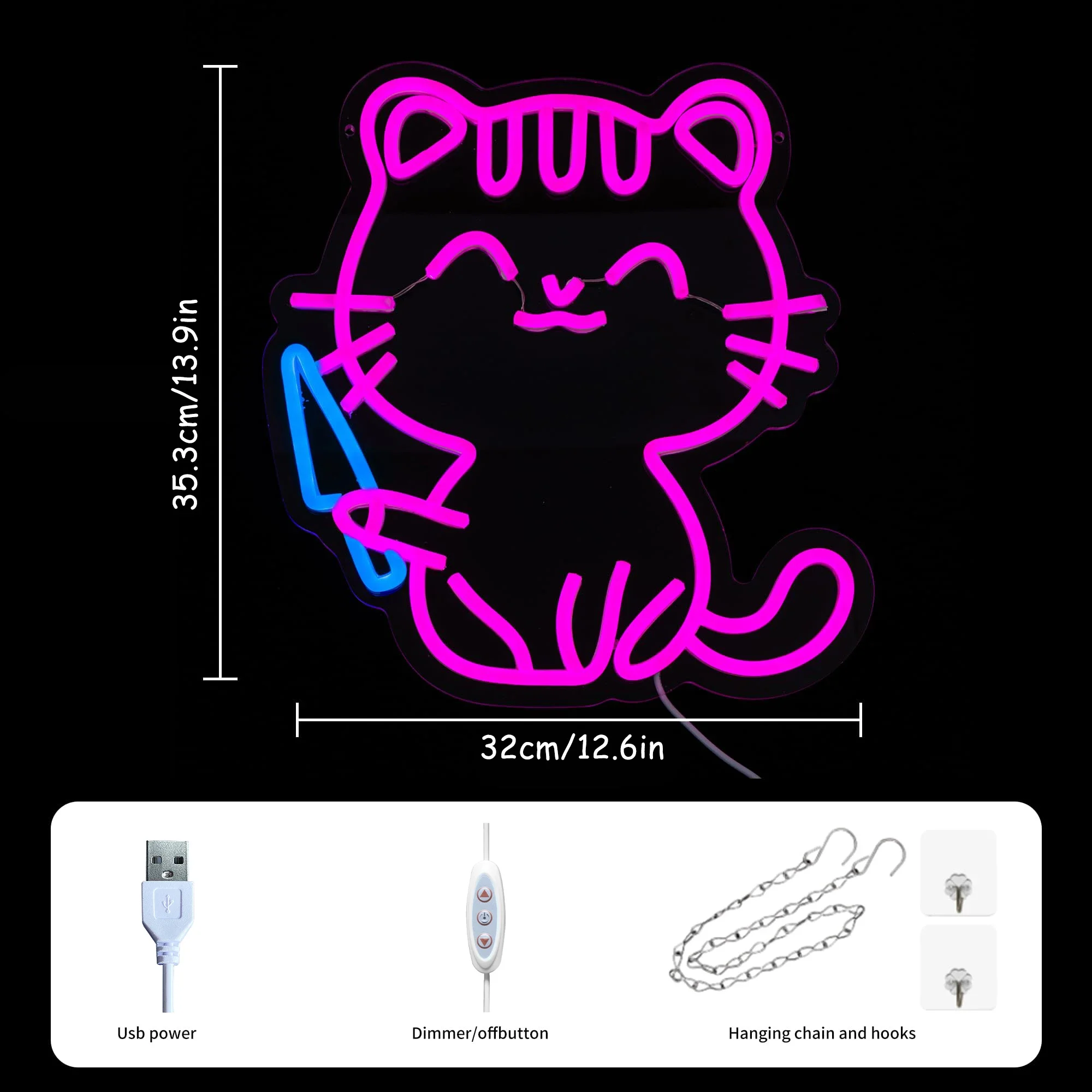 سكين القط LED النيون تسجيل USB عكس الضوء ضوء النيون تسجيل ل غرفة نوم غرفة معيشة حفلة عيد ميلاد هدية الجدار الديكور #2