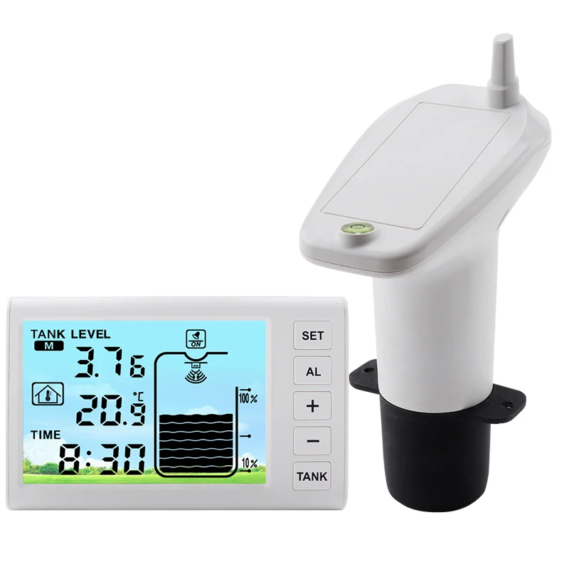 Ultrasonic Level Guage Wireless LCD Display Indoor Water Tank Liquid Level Meter Temperature Height Monitor Alarm Clock Sensor