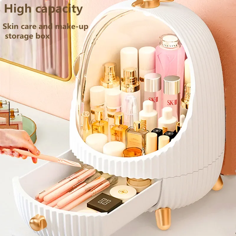 Makeup Organizers with LED Light Mirror, Luxury Cosmetics Storage Box, Dustproof Skincare Sorting Box, Bedroom Dressing Table