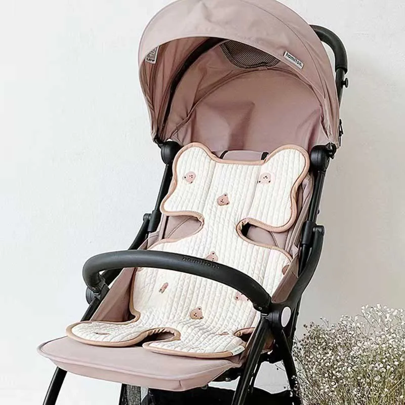 Baby Stroller Liner Cushion Cotton Mattress Embroidery Cartoon Bear Diaper Changing Pad Mat Newborn Carriages Pram Accessories