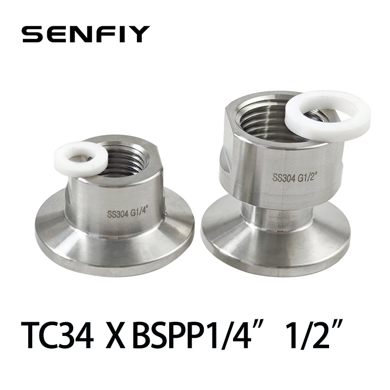 G1/4 "1/2" BSPP أنثى إلى TC 34 مللي متر ثلاثي المشبك موصل SS304 وصلة أنابيب الفولاذ المقاوم للصدأ موصل محول مع حشية PTFE البحر