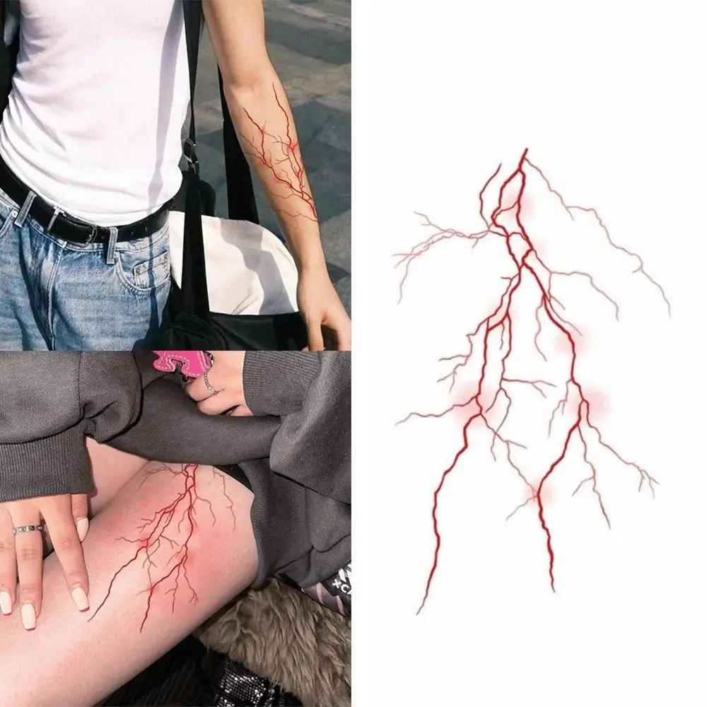 Waterproof Temporary Tattoo Sticker Long Lasting Red Lightning Pattern Lightning Tattoo Sticker Washable Water Transfer Paper