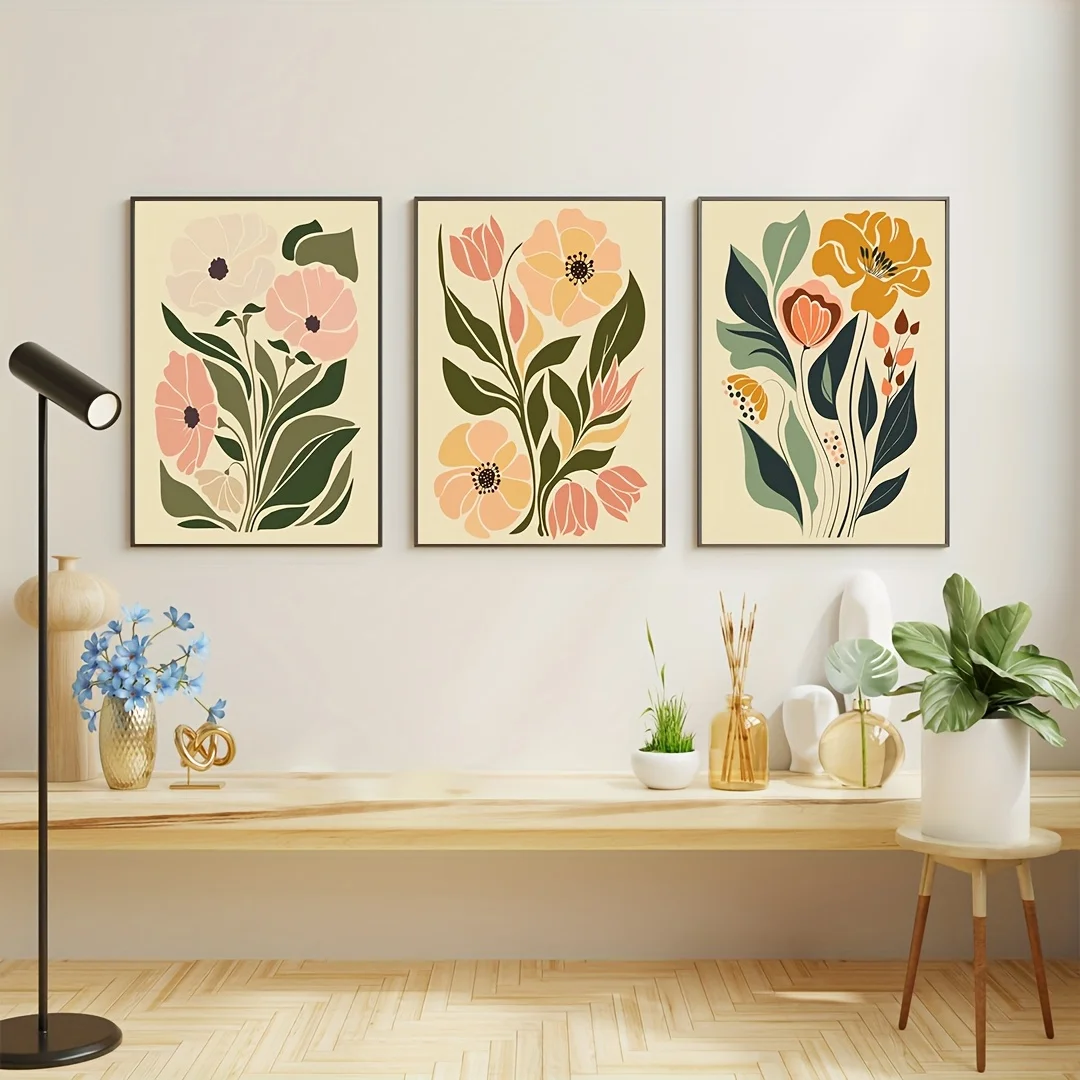 3pcs frameless Canvas Painting /set Abstract Flowers Plants Canvas Print Minimalist Abstract Landscape Wall Art Posters for Mode