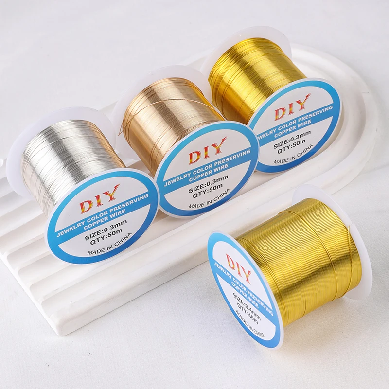 0.3/0.4/0.5/0.6mm Solid Colorfast Copper Wire Tarnish-Resistant Beading Wire DIY Jewelry Making Bracelet Craft Accessories