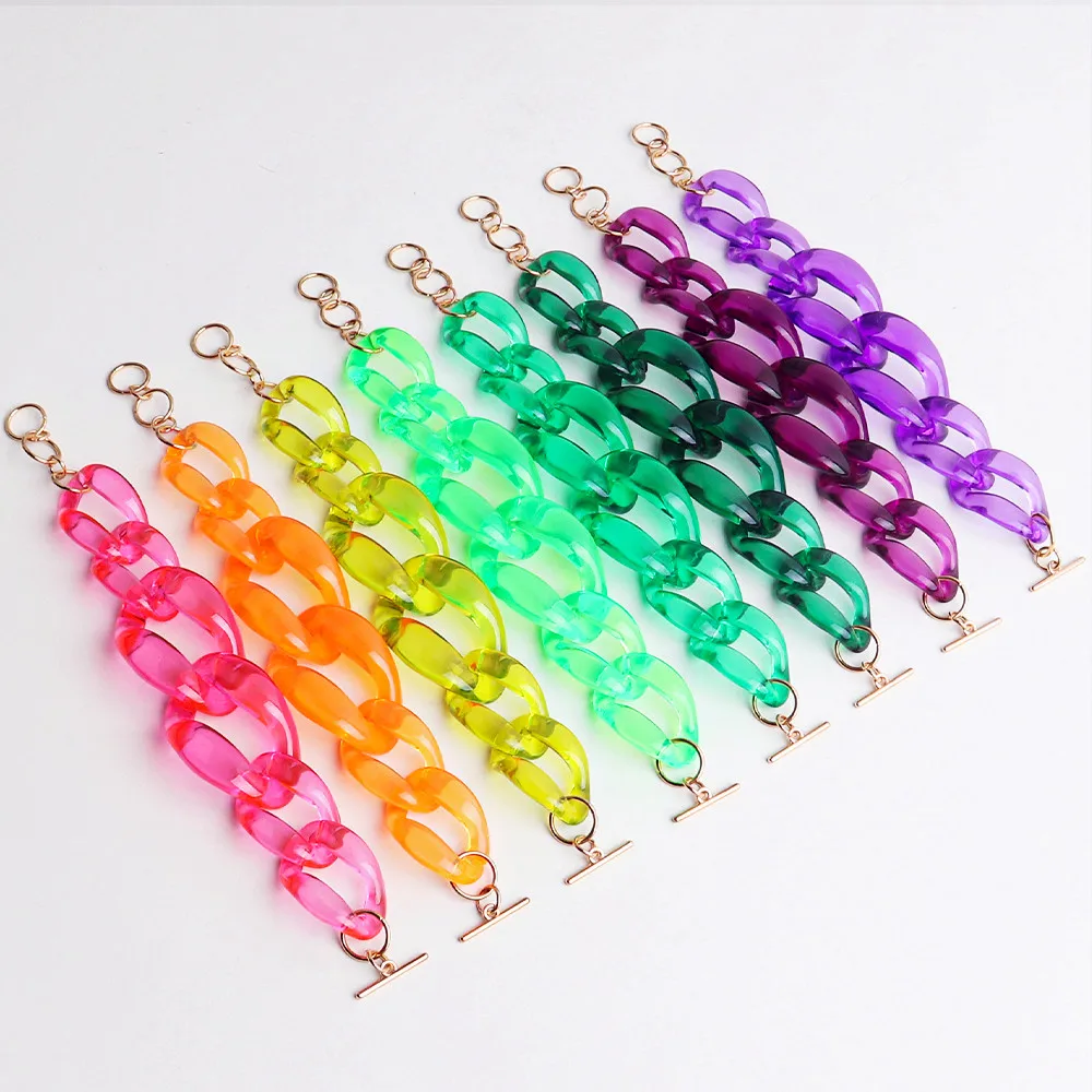 FishSheep Colored Transparent Chunky Chain Bracelet for Women Acrylic Thick Link Chain Bracelets Bangles 2022 Fashion Jewelry