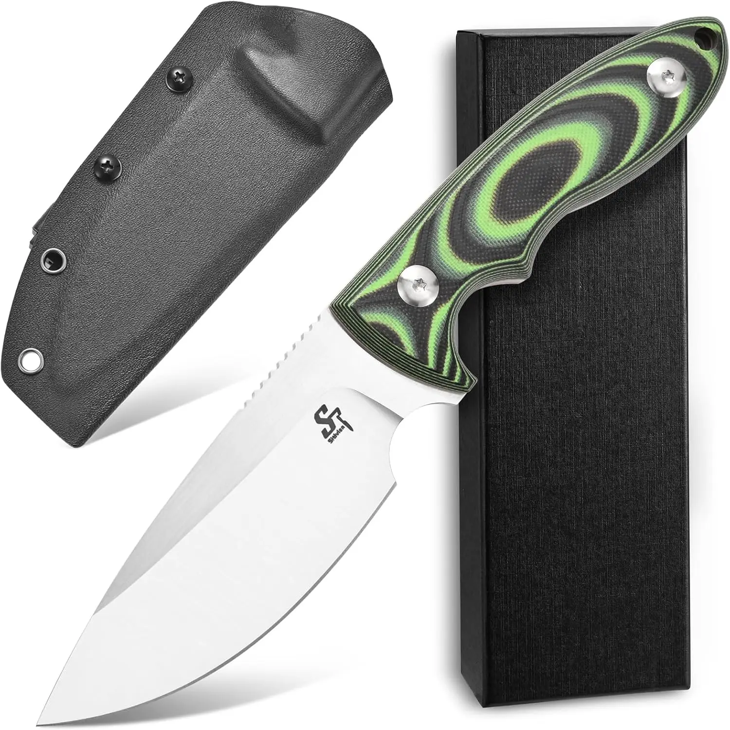 

Sitivien ST24 Fixed Blade Knife AUS-8 Black Stonewashed Blade G10 Handle Full Tang EDC Fix Knifes for Outdoor Camp Survival