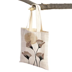 Boho Natural Leaf Cactus Dandelions Shopping Bag  Double Print Women Shopper Bags Lady Canvas Tote Reusable Eco Travel Handbag