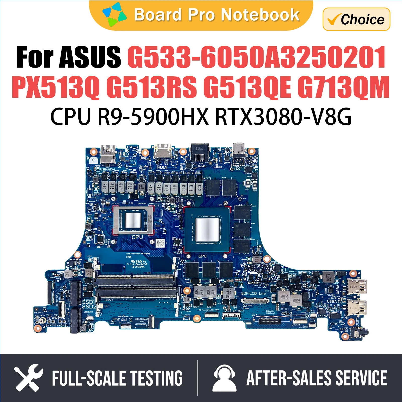 G513Q R9-5900HX RTX3080-V8G Mainboard For ASUS PX513Q G513RS G513QE G713QM G713QR Laptop Motherboard G533-6050A3250201