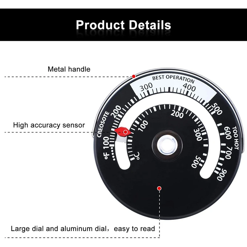 4Piece Oven Temperature Meter Avoid Stove Fan Damaged By Overheat For Wood Burning Stove Gas