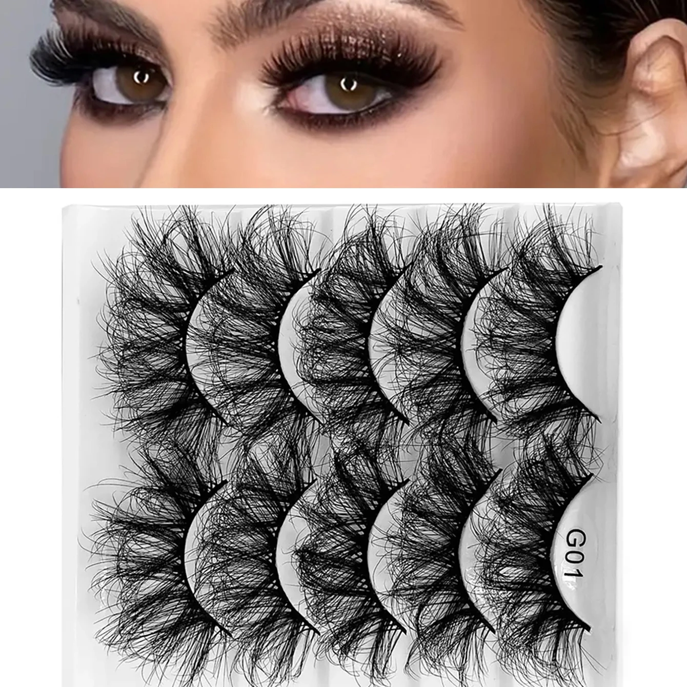 ขนตาปลอมขนาด 25 มม./0.98 นิ้ว 5 คู่ ขนตาปลอมธรรมชาติ 8D ปุย ขนตาปลอมหนาและเกินจริง