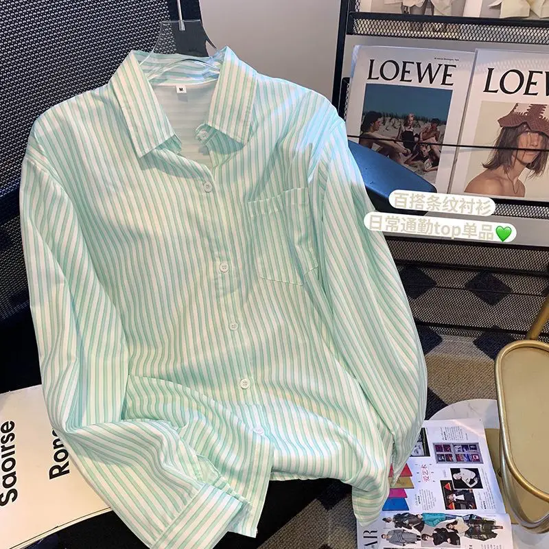 Gestreept overhemd vest jas dames Veelzijdig shirt met lange mouwen Design topjas