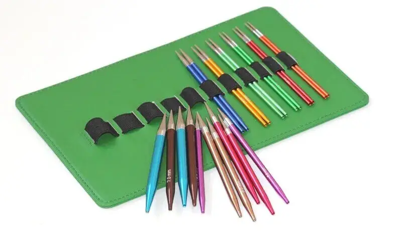 Bicolor Aluminum Interchangeable Circular Knitting Needle DIY Knitting Fittings Crochet Hooks Kit with Needle Bag