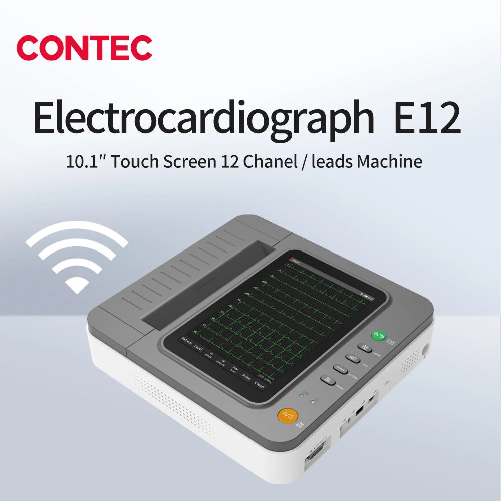 CONTEC Digital 12 Channel/Lead EKG+PC Sync software  WiFi Color HD Display Touch Screen E12  Electrocardiograph  ECG Machine