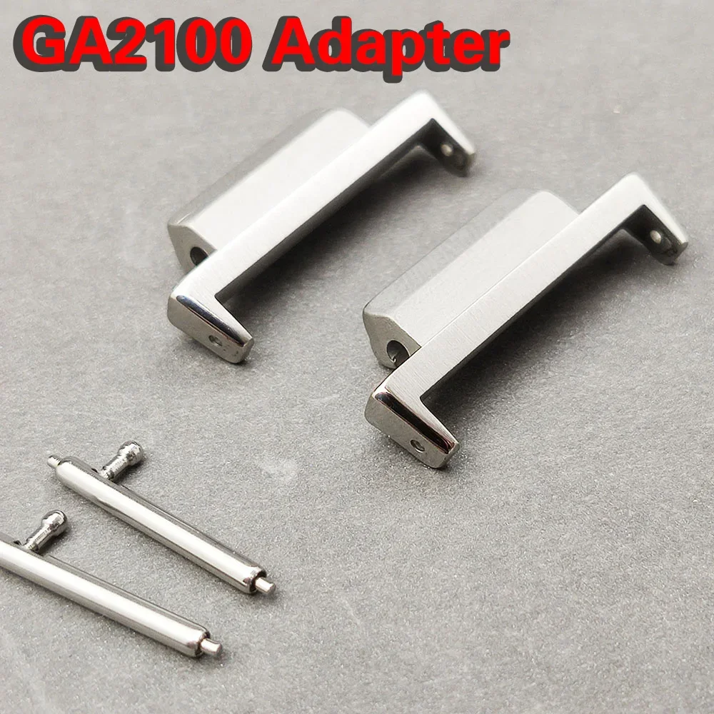 For 22mm GA-2100 Watch Strap Black Silver Metal Stainless Steel Adapters for GA-2110 Connect Case Bezel watch Band Accessories