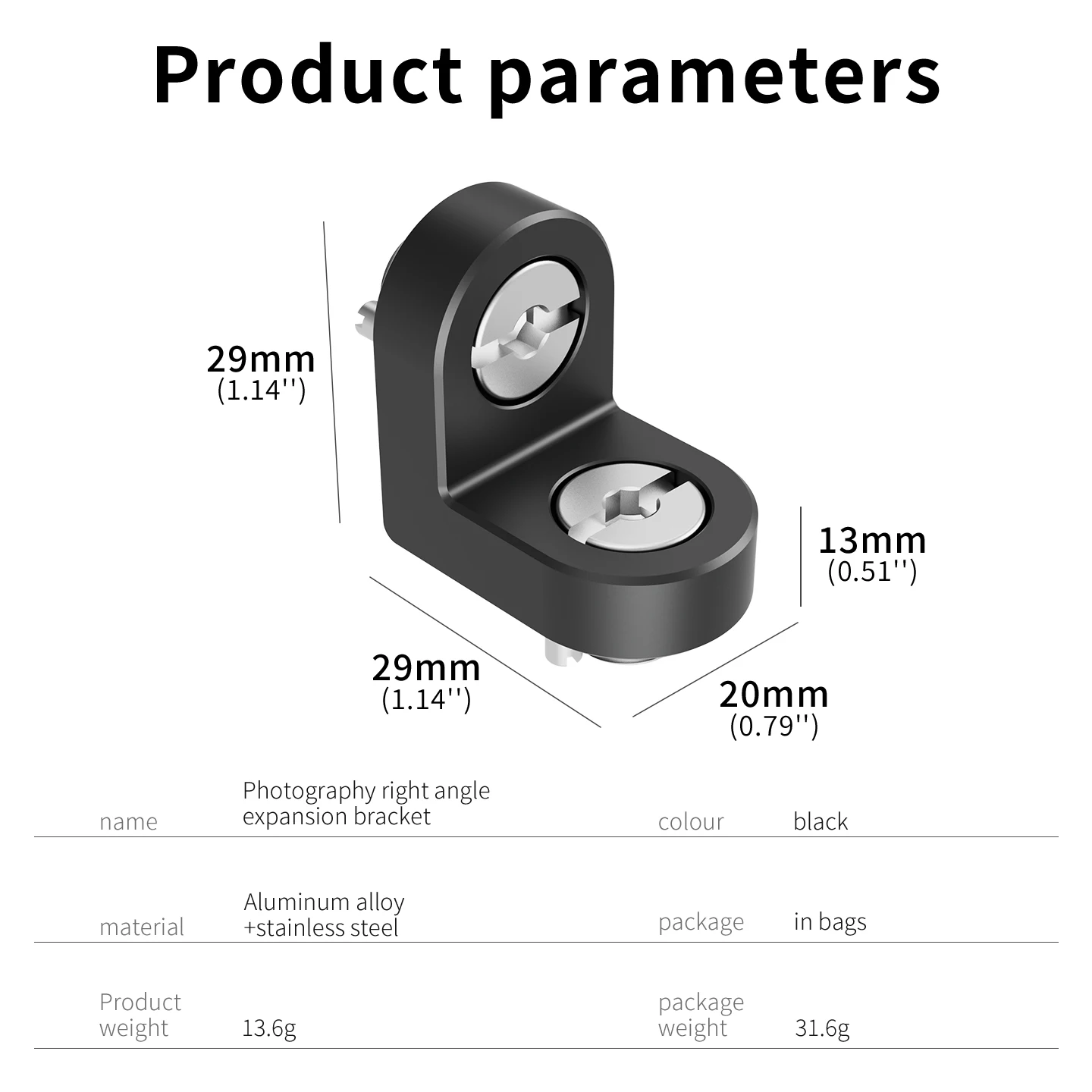 90 ° Rechtwinklige Halterung für DSLR-Kamerakäfig, Verlängerungshalterung, 1/4 3/8 Schraubenpositionierungsloch für Stativkopf-Adapterhalterung – Detail 6
