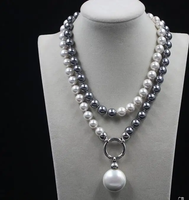 

Beautiful wedding grey Black 10mm south sea AAA shell pearl necklace long 35"inch