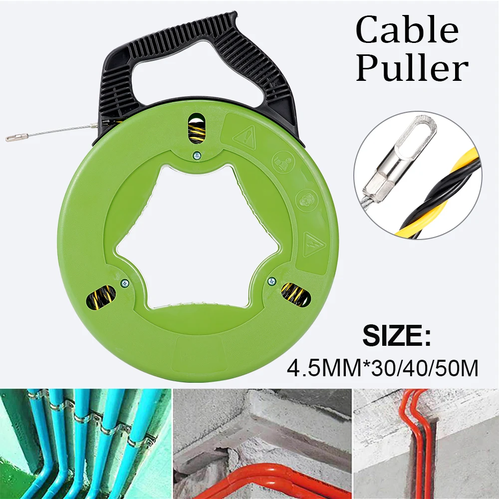 Cable Puller 4.5mm 40m Glass Fiber Fish Tape Roll Puller Conduit Rack Rodder Green Electrical Wall Wire Spring Head Puller Wall