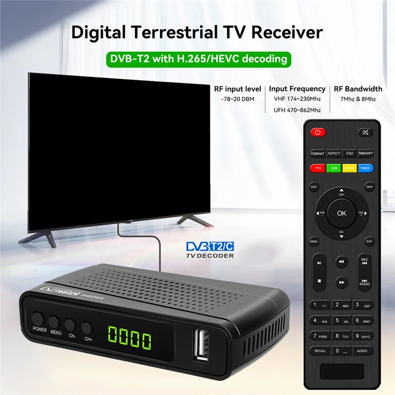 Decodificatore DVB-T2 H. 265 Supporto Digitale Terrestre Mini Ricevitore DVB-T2 SET TOP BOX Spina UE terrestre digitale