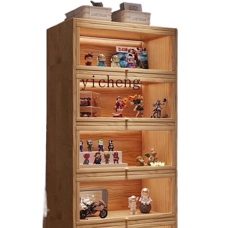 ZK Blind Box Hand-Made Display Cabinet Solid Wood Dustproof Glass Floor Large Capacity Bookcase