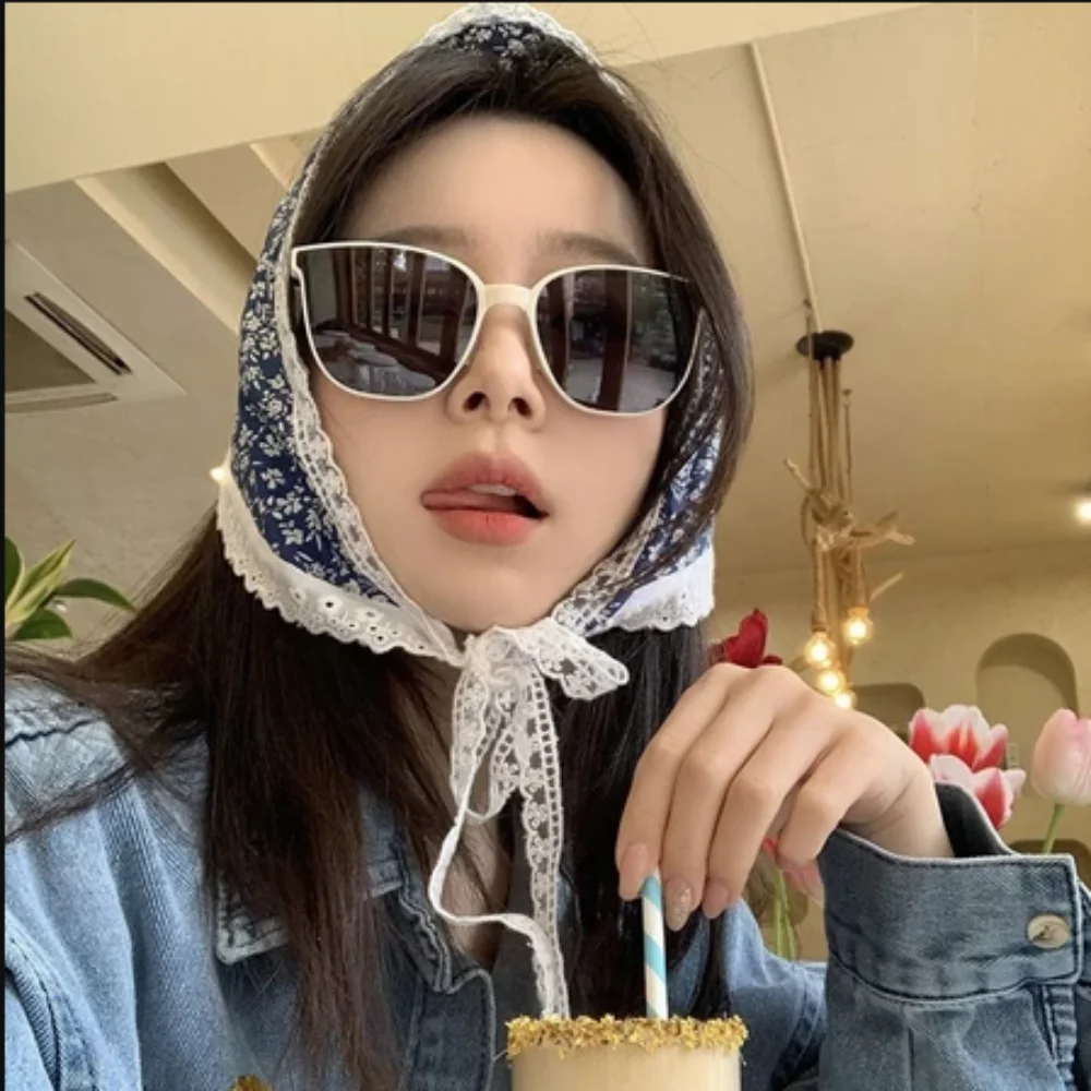 Корейский нежный кружевной шарф для волос, разноцветный реквизит для фотосессии, платок, аксессуары для волос, милая повязка для волос, ремешок для женщин и девочек