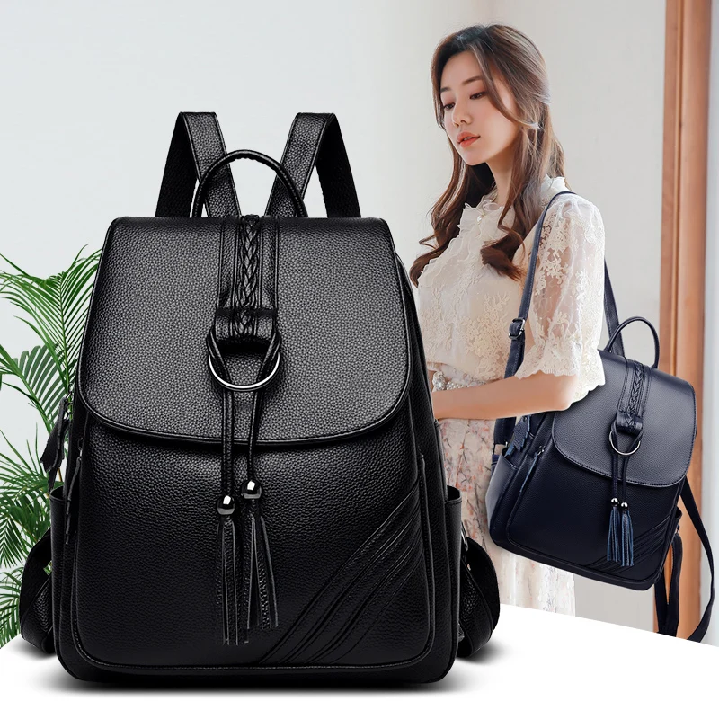 Tassel Women Backpacks Designer High Quality Soft Leather Fashion Back Bag Brand Female Travel Bags Mochilas Mujer 2023 Backbags