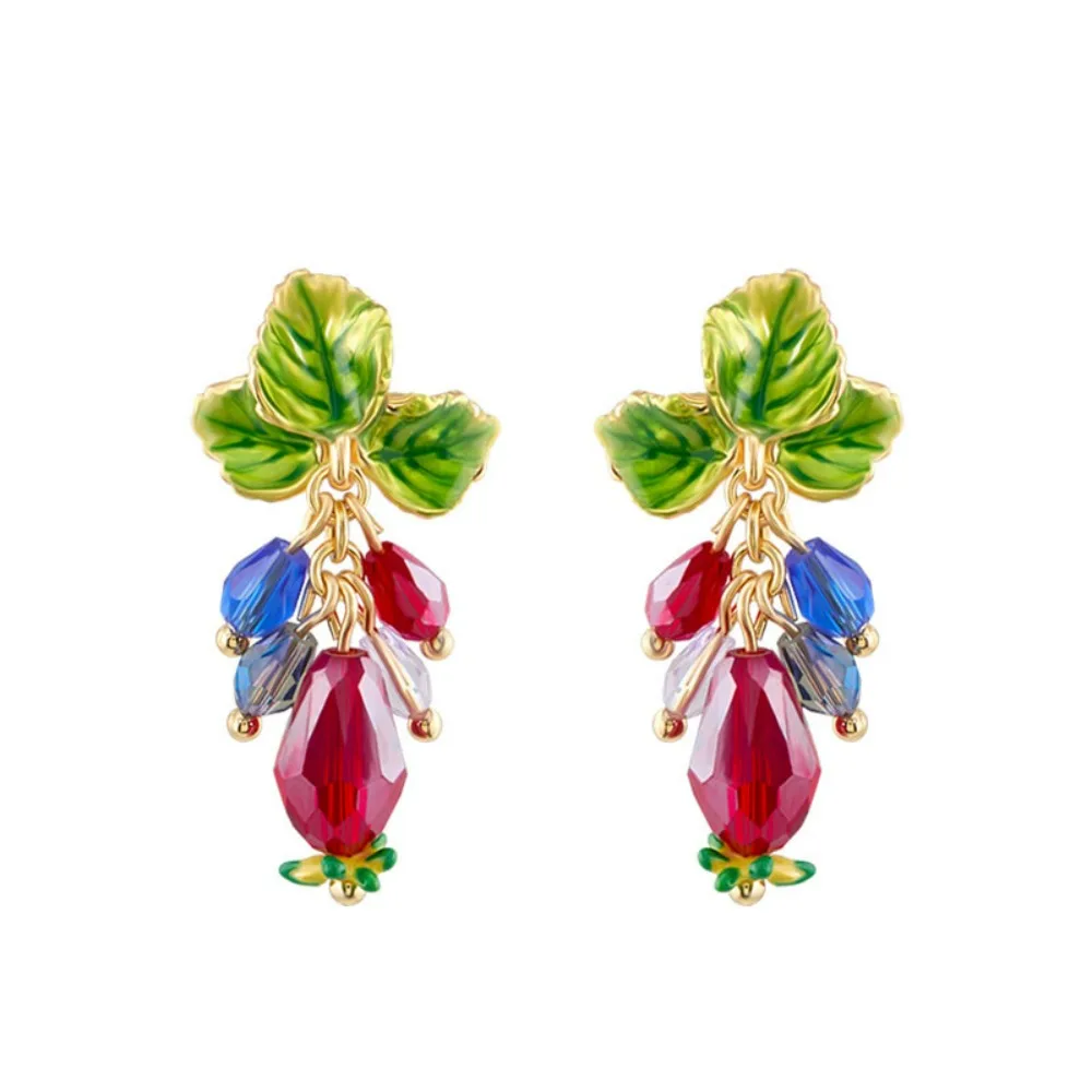

Forest Style Enamel Green Leaf Earrings Red Fruit Pendant Tassel Earrings for Women French Boho Niche Design Exquisite Earrings