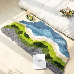 Nordic Green Moss Imitation Cashmere Carpet Special-shaped Living Room Bedroom Non-slip Easy To Care Bathroom Absorbent Carpets