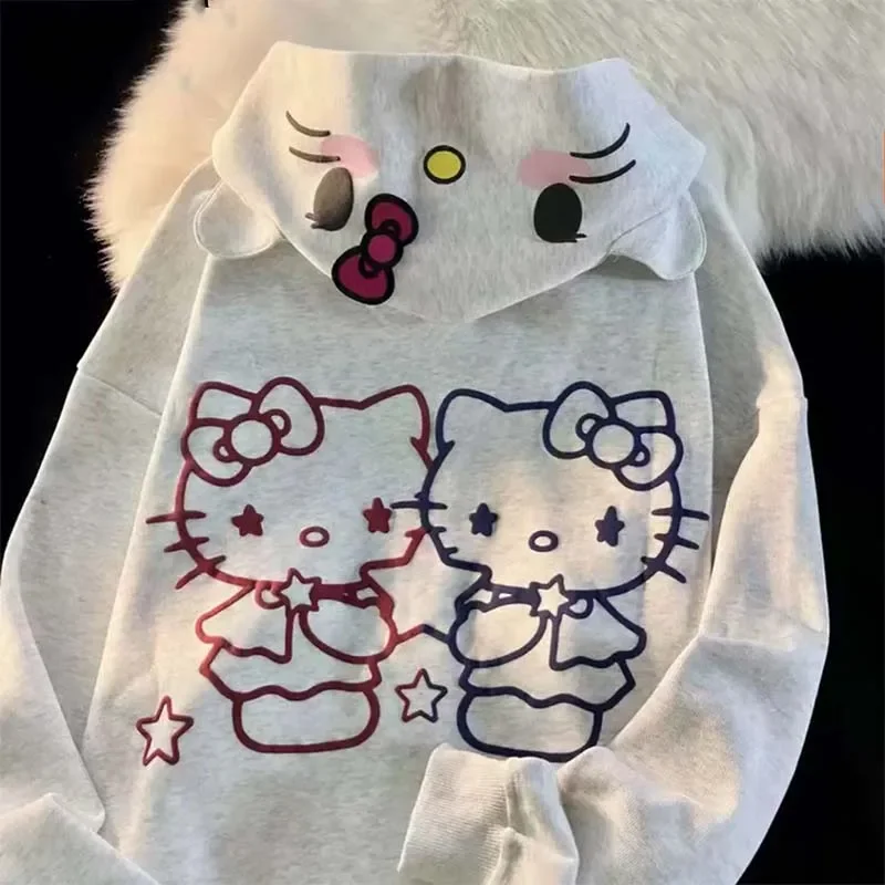 Miniso Sanrio HelloKitty My Melody Kuromi Pochacco Kawaii Loose Comfortable Clothes Hooded Top Sweet Girl Jacket Girlfriend Gift