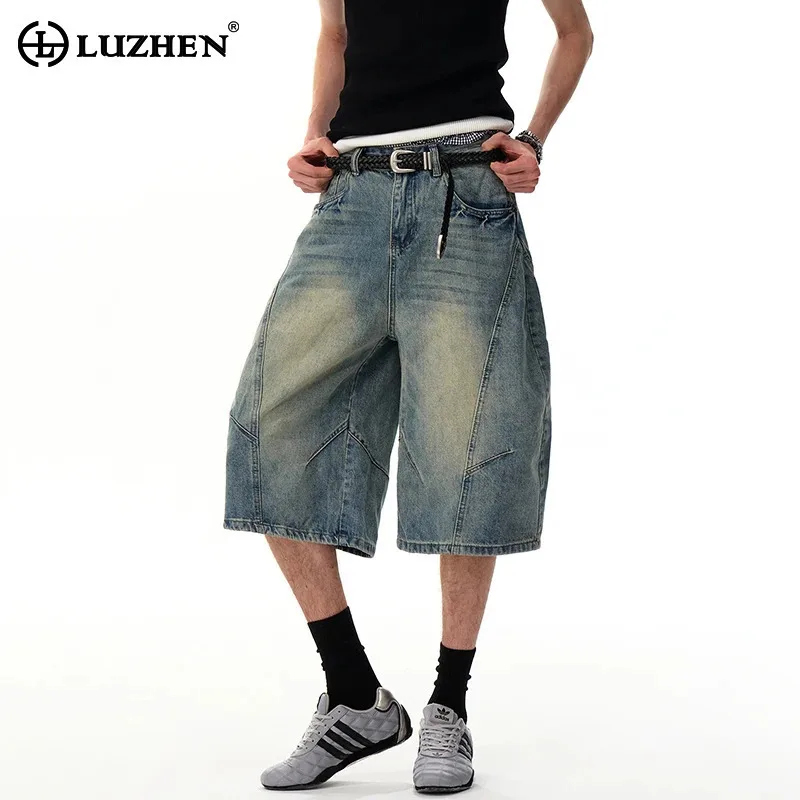 

LUZHEN 2025 New Vintage Gradient Washed Loose Cropped Denim Pants Men Summer Original Street High Quality Straight Jeans JY3383