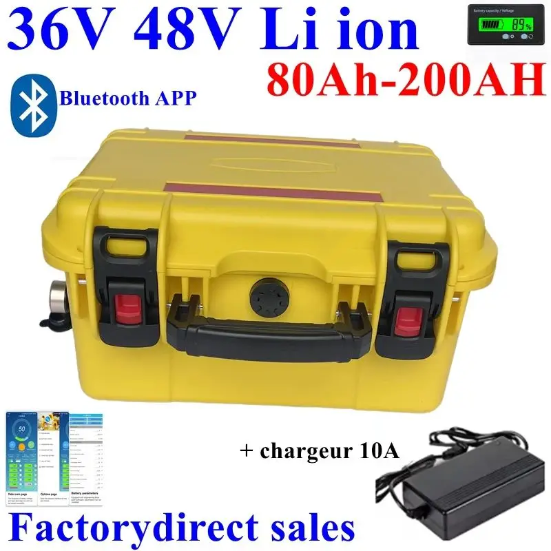 

Литий-ионный аккумулятор Étanche, 36 В, 100 Ач, 200 Ач, 48 В, 150 Ач, с Bluetooth, для трехколесного велосипеда, Voiturette de Golf 5000 Вт,