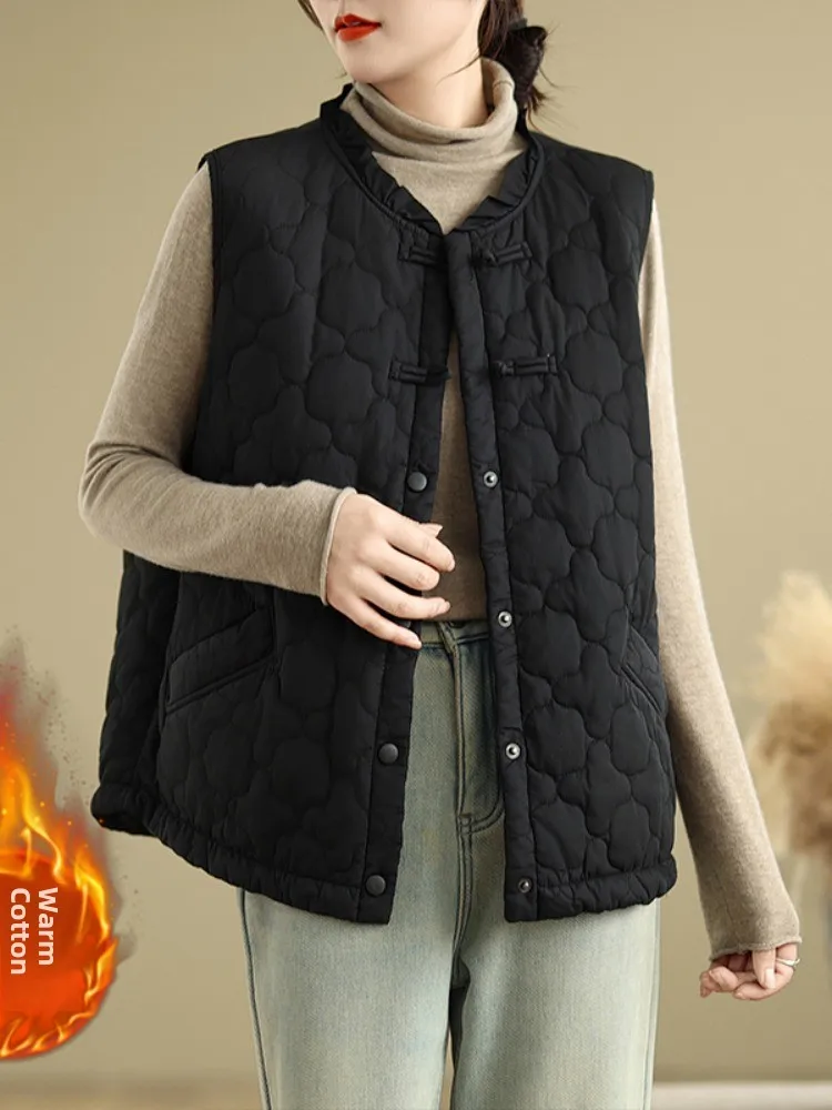 Ele Winter-Baumwollweste für Damen, leicht, warm, Kürbismuster, faionable Mommy Sle Oulder Pad Weste Top